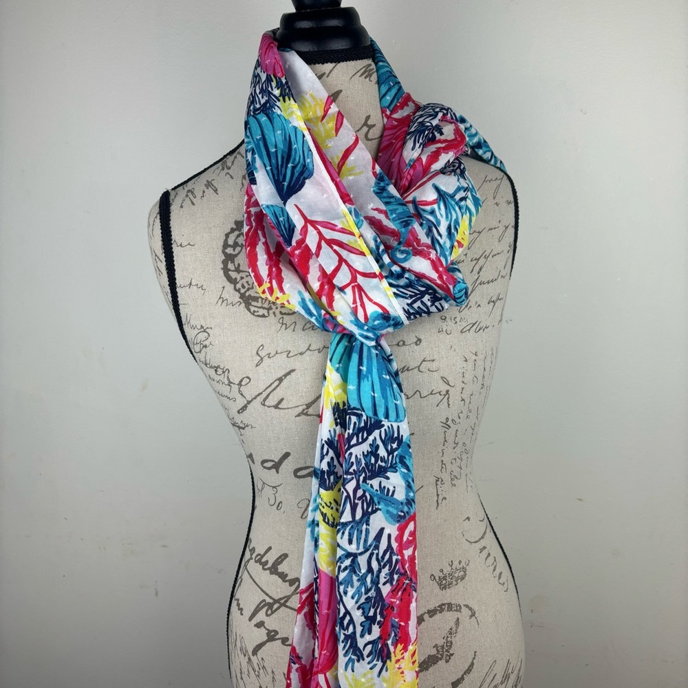 Jason Wu-QVC tropical beach scarf-colorful print-EUC